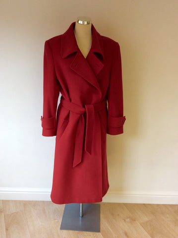PAUL COSTELLOE COLLECTION RED BELTED WOOL & CASHMERE COAT SIZE 16 - Whispers Dress Agency - Sold - 1