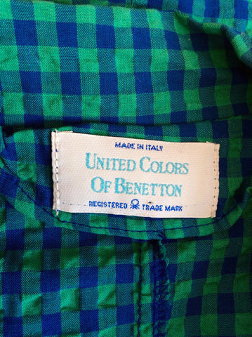 Vintage United Colours Of Benetton Blue & Green Check Crop Jacket Size 42 UK 10 - Whispers Dress Agency - Sold - 4