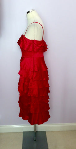 MONSOON RED SILK TIERED SKIRT OCCASION DRESS SIZE 14 - Whispers Dress Agency - Womens Dresses - 2