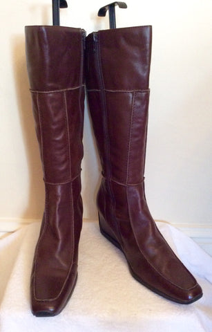 Brand New Xpress Brown Leather Wedge Heel Boots Size 8/42 - Whispers Dress Agency - Sold - 1