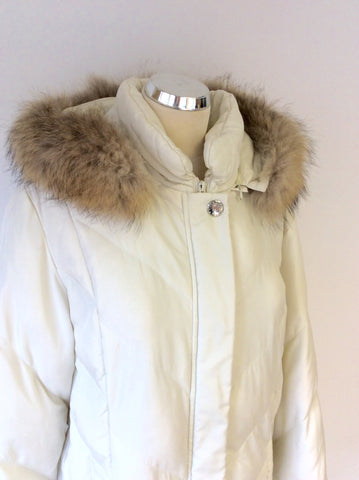 DAUNE LIMIDED EDITION WINTER IVORY FEATHER DOWN FILLED COAT WITH FUR TRIM HOOD SIZE 16 - Whispers Dress Agency - Womens Coats & Jackets - 2