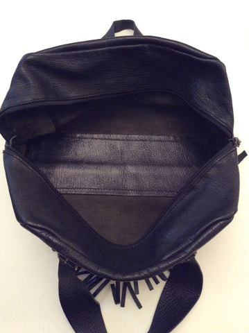 Coccinelle Black Leather Fringed Hand/Shoulder Bag - Whispers Dress Agency - Sold - 6