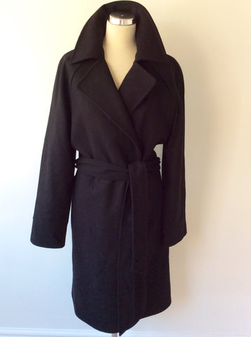 JAEGER BLACK WOOL BLEND BELTED KNEE LENGTH COAT SIZE 16 - Whispers Dress Agency - Sold - 2