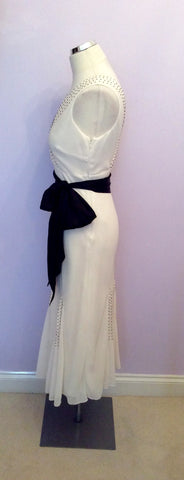 Coast Cream & Black Beaded Trim Occasion Dress Size 12 - Whispers Dress Agency - Womens Dresses - 3