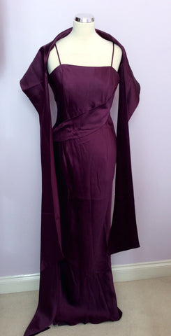 Consortium Deep Plum Long Evening Dress & Wrap Size 14 - Whispers Dress Agency - Womens Dresses - 1