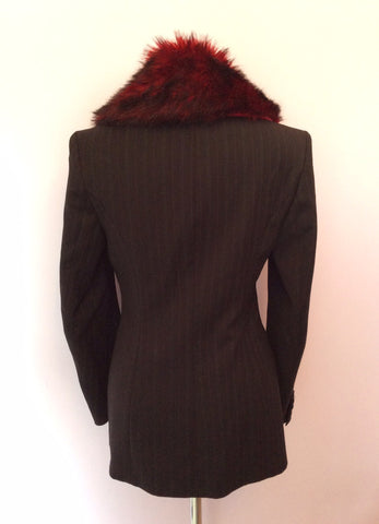 Karen Millen Black Wool With Detachable Red Faux Fur Collar Trouser Suit Size 10 - Whispers Dress Agency - Sold - 3