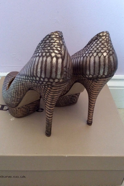 Dune Pewter Snakeskin Print Leather Platform Heels Size 6/39