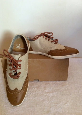 Brand New Fred Perry Beige Canvas & Tan Lace Up Shoes Size 4/37 - Whispers Dress Agency - Sold - 1