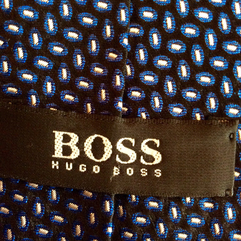 Hugo Boss Dark Blue Print Silk Tie - Whispers Dress Agency - Mens Ties - 2