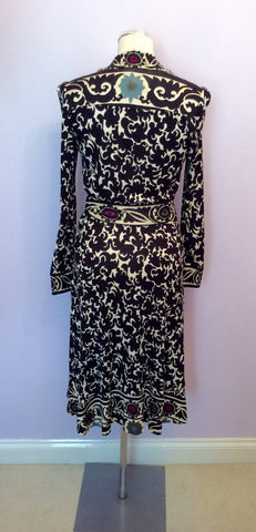 Diane Von Furstenberg Black & Ivory Print Silk Wrap Dress Size 10 - Whispers Dress Agency - Sold - 4