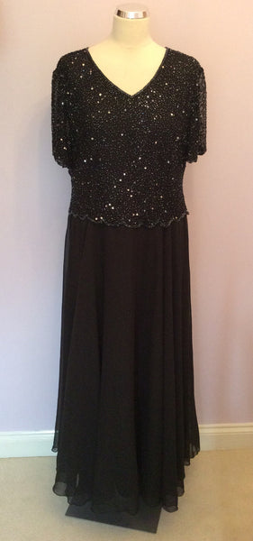 Debut Black Beaded Sequinned Top Evening Dress Size 20