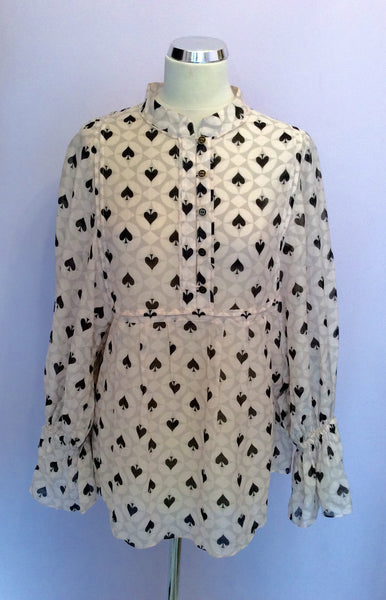Alice Temperley Pale Pink, Grey & Black Spade Print Smock Top Size 10 - Whispers Dress Agency - Womens Tops - 1