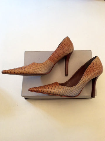 DUNE BROWN LEATHER SNAKESKIN HEELS SIZE 6/39 - Whispers Dress Agency - Sold - 3