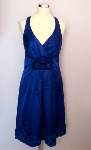 Brand New Coast Charmaine Blue Silk & Cotton Halter Neck Dress Size 16 - Whispers Dress Agency - Womens Dresses - 1