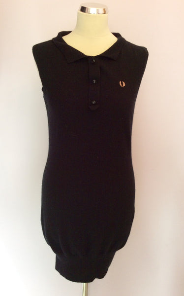 Fred Perry Amy Winehouse Black Knit Sleeveless Dress Size 16 Fit