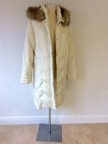 DAUNE LIMIDED EDITION WINTER IVORY FEATHER DOWN FILLED COAT WITH FUR TRIM HOOD SIZE 16 - Whispers Dress Agency - Womens Coats & Jackets - 5