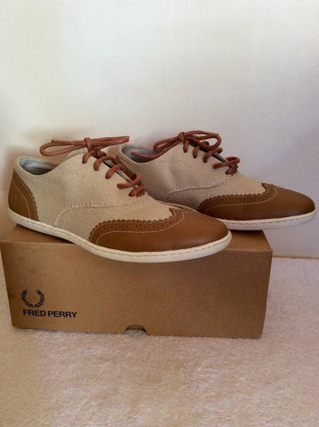 Brand New Fred Perry Beige Canvas & Tan Lace Up Shoes Size 4/37 - Whispers Dress Agency - Sold - 3