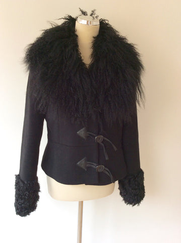 ET DIEU CREA LA FEMME BLACK FUR TRIM WOOL & CASHMERE JACKET SIZE 40 UK 12/14 - Whispers Dress Agency - Womens Coats & Jackets - 1