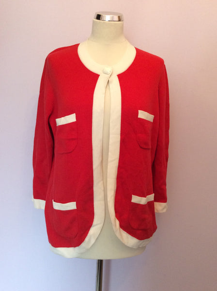 Brand New Marks Spencer Red White Trim Cardigan Size 18