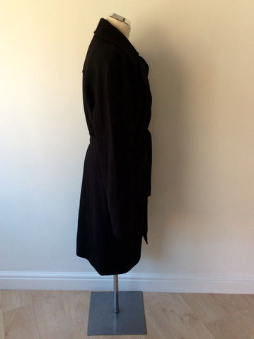 JAEGER BLACK WOOL BLEND BELTED KNEE LENGTH COAT SIZE 16 - Whispers Dress Agency - Sold - 4