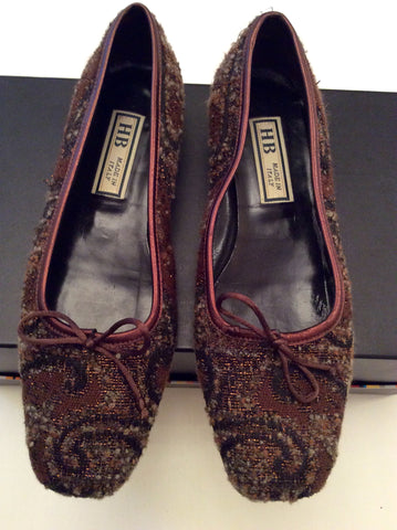 Italian HB Brown Tapestry Fabric & Leather Flat Shoes Size 4/37 - Whispers Dress Agency - Sold - 1