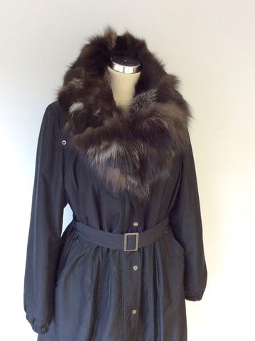 BRIEFING BLACK FOX FUR TRIM MAC/ COAT SIZE 44 UK 16 - Whispers Dress Agency - Womens Coats & Jackets - 2
