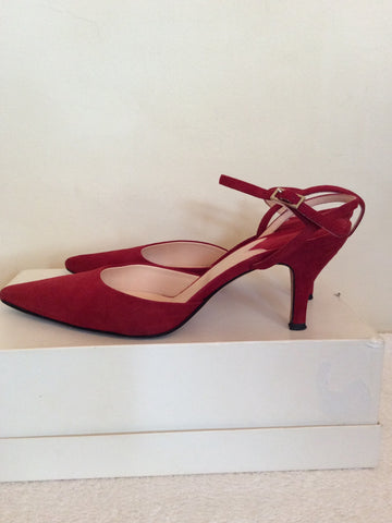 Hobbs Red Suede Ankle Strap Heels Size 6.5/39.5 - Whispers Dress Agency - Sold - 3