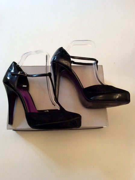 FAITH BLACK SUEDE PATENT LEATHER T BAR HEELS Size 6 39