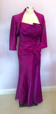 LORCAN MULLANY FOR BELLVILLE SASSOON FUSHIA PINK EVENING DRESS & BOLERO JACKET SIZE 14 - Whispers Dress Agency - Womens Eveningwear - 1