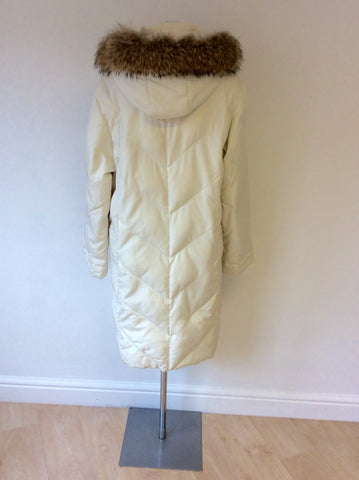 DAUNE LIMIDED EDITION WINTER IVORY FEATHER DOWN FILLED COAT WITH FUR TRIM HOOD SIZE 16 - Whispers Dress Agency - Womens Coats & Jackets - 4