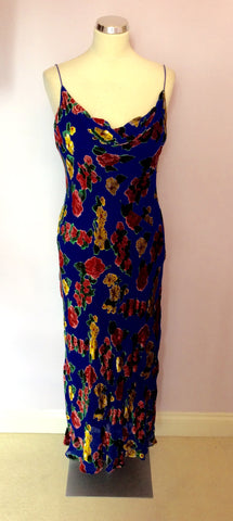 Monsoon Blue Floral Silk Blend Long Dress Size 14 - Whispers Dress Agency - Womens Dresses - 1