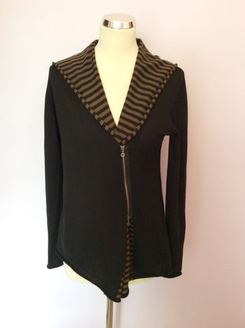 Crea Concept Black & Brown Stripe Merino Wool Cardigan Size 40 UK 12 - Whispers Dress Agency - Sold - 1