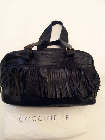 Coccinelle Black Leather Fringed Hand/Shoulder Bag - Whispers Dress Agency - Sold - 1