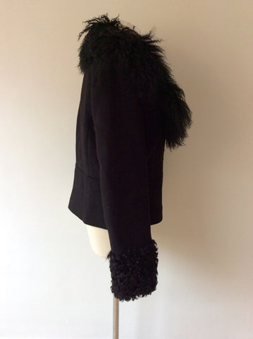 ET DIEU CREA LA FEMME BLACK FUR TRIM WOOL & CASHMERE JACKET SIZE 40 UK 12/14 - Whispers Dress Agency - Womens Coats & Jackets - 2