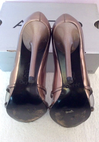 Aldo Pewter Leather Peeptoe Strappy Heels Size 4/37 - Whispers Dress Agency - Womens Heels - 4