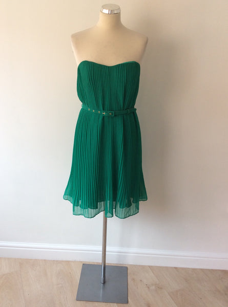 french connection green pleated dress French Connection Xena tie waist pleated ombre midi dress in khaki