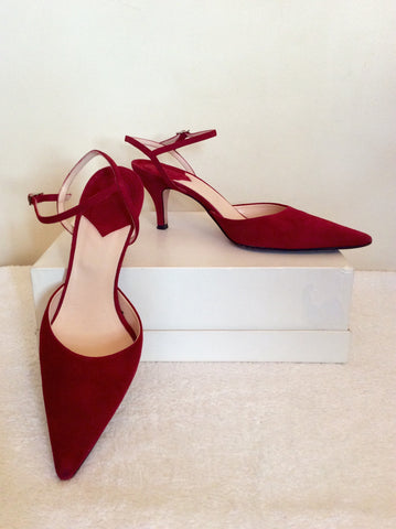 Hobbs Red Suede Ankle Strap Heels Size 6.5/39.5 - Whispers Dress Agency - Sold - 1