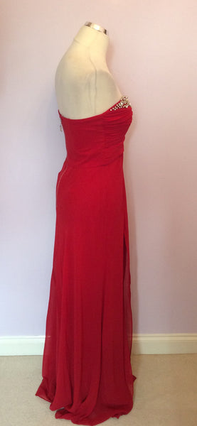Lipsy Vip Red Diamant Trim Strapless Long Evening Dress Size 10
