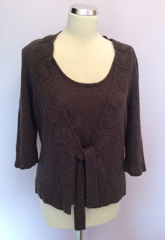 Minuet Brown Linen & Cotton Blend Knit Top & Cardigan Size 14 - Whispers Dress Agency - Womens Knitwear - 1