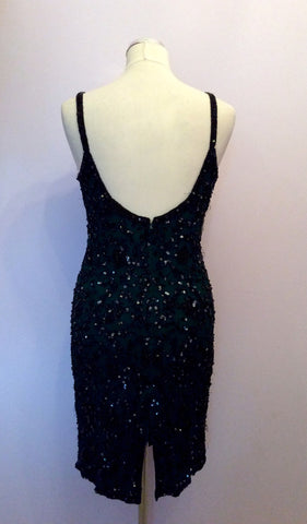 Monsoon Dark Green Silk With Black Beads & Sequins Cocktail Dress Size 14 - Whispers Dress Agency - Sold - 4