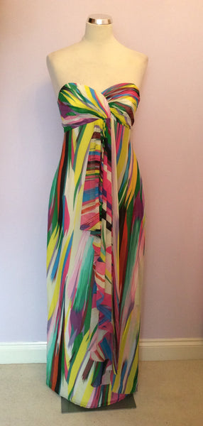 COAST MULTI COLOURED PRINT STRAPLESS SILK MAXI DRESS SIZE 10 Whispers Dress Agency