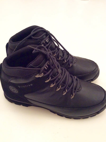 Firetrap Black Leather Lace Up Rhino Boots Size 11.5 46.5
