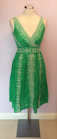 MONSOON GREEN & WHITE EMBROIDERED COTTON DRESS SIZE 8 - Whispers Dress Agency - Sold - 1