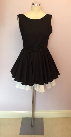 JONES & JONES BLACK & WHITE TRIM NETTED FULL SKIRT DRESS SIZE 10 - Whispers Dress Agency - Sold - 1