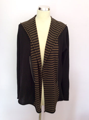 Crea Concept Black & Brown Stripe Merino Wool Cardigan Size 40 UK 12 - Whispers Dress Agency - Sold - 3