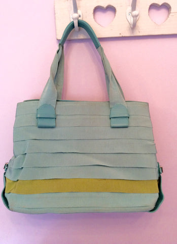 Salvatore Ferragamo Aqua & Green Leather & Canvas Shoulder Bag - Whispers Dress Agency - Sold - 3