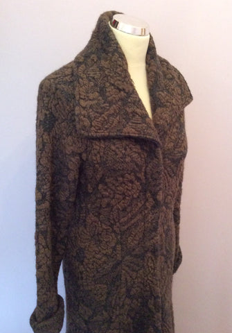 LISA CAMPIONE BROWN & GREY DESIGN LONG CARDIGAN/COAT SIZE 10 - Whispers Dress Agency - Womens Knitwear - 2