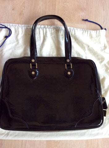 ASPINAL BLACK PATENT LEATHER SOFT LAPTOP TOTE BAG - Whispers Dress Agency - Shoulder Bags - 4