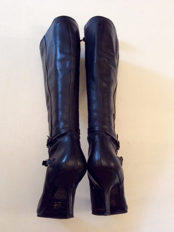 DOLCIS BLACK LEATHER BUCKLE TRIM KNEE LENGTH BOOTS SIZE 6/39 - Whispers Dress Agency - Womens Boots - 4
