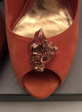 Alexander Mcqueen Coral Suede Peeptoe Skull Trim Heels Size 7.5/41 - Whispers Dress Agency - Womens Heels - 4